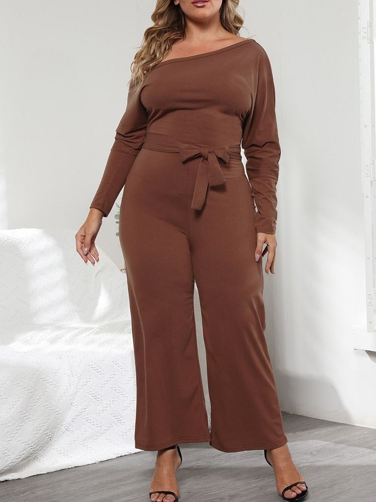 Vanlig Asymmetrisk Dam Fullängd Slimmad Rak Jumpsuit Plus Storlek