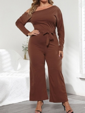 Vanlig Asymmetrisk Dam Fullängd Slimmad Rak Jumpsuit Plus Storlek