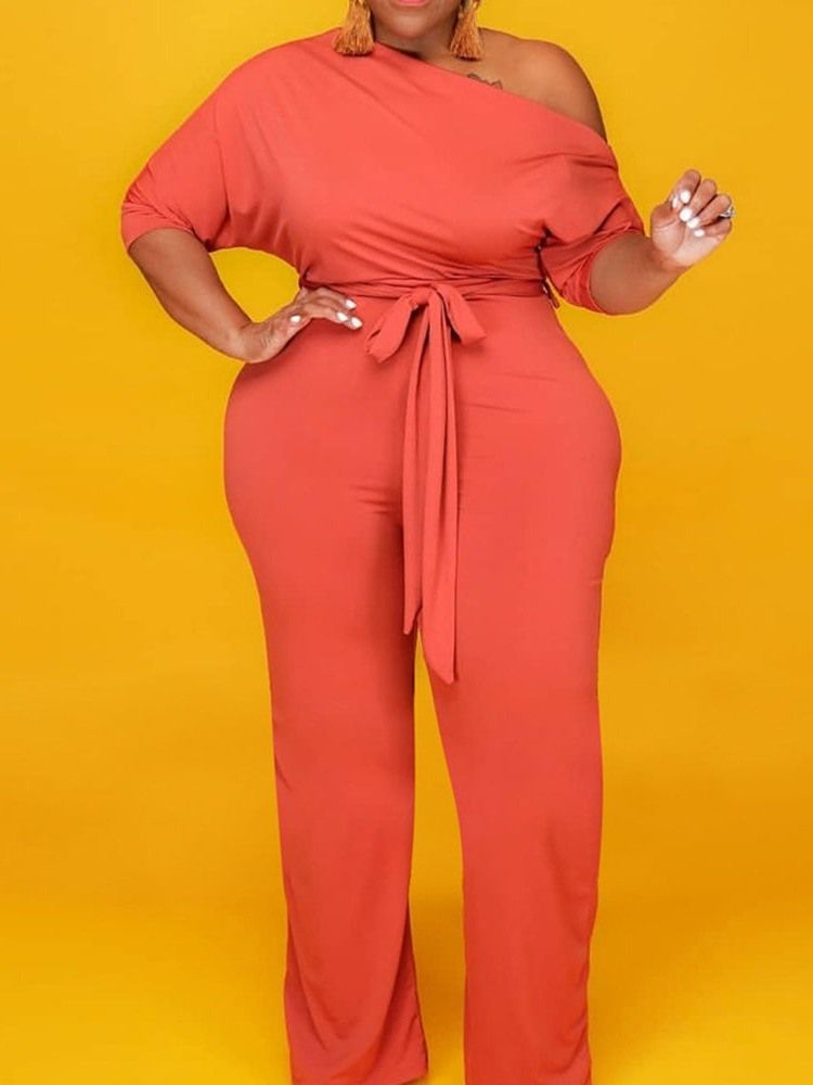 Vanlig Hellängd Casual Slim Rak Jumpsuit För Kvinnor Plus Size