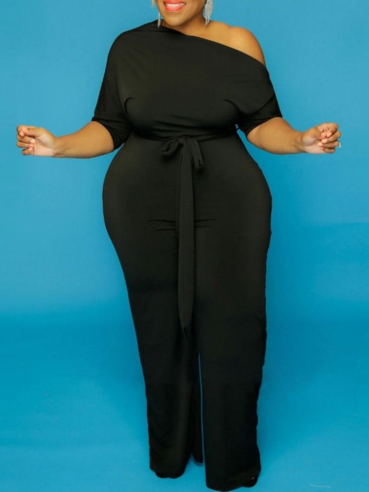 Vanlig Hellängd Casual Slim Rak Jumpsuit För Kvinnor Plus Size