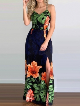 Ärmlös Delad V-Ringad Bodycon Fashion Floral Bodycon Klänning