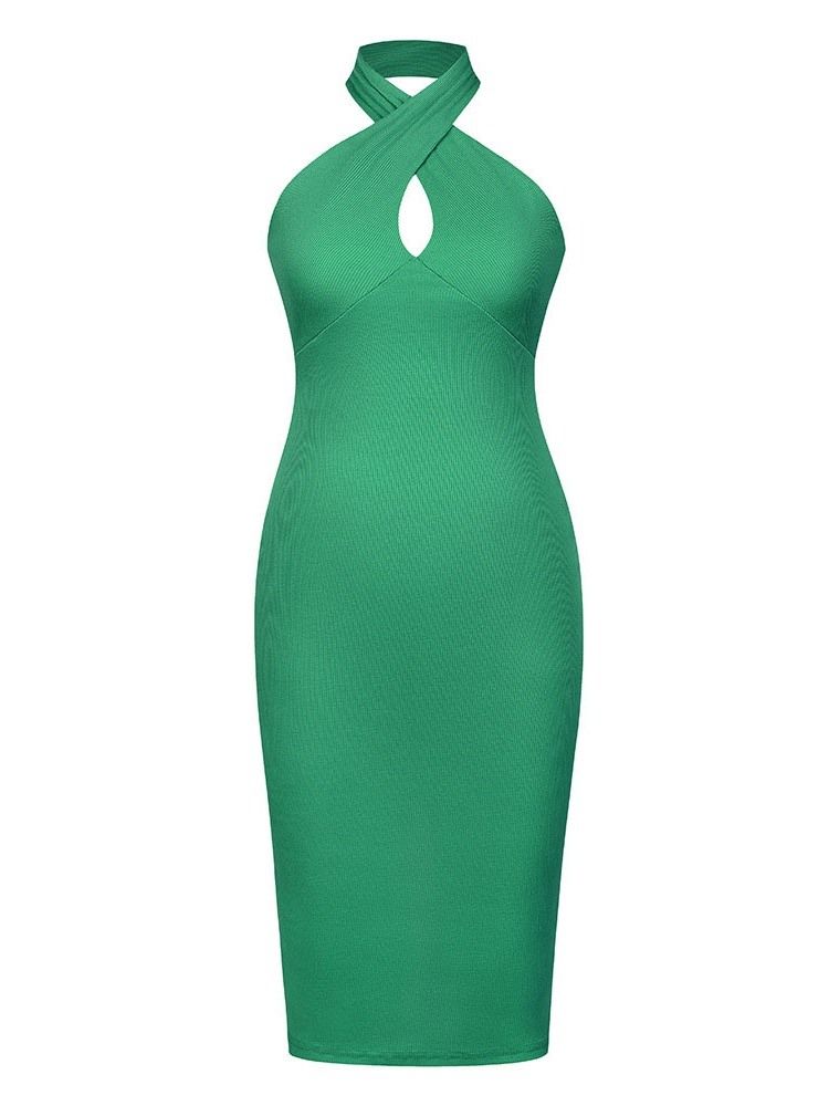 Ärmlös Rygglös Mid-Kalv Enkel Sommar Bodycon Klänning