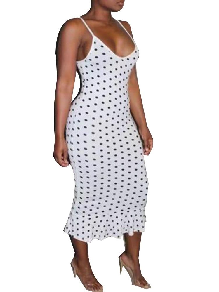 Bodycon Ärmlös Spaghetti Strap Polka Dots Klänning