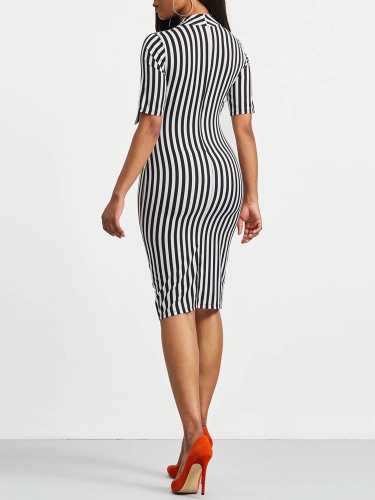 Bowknot Bow Collar Stripe Bodycon Klänning