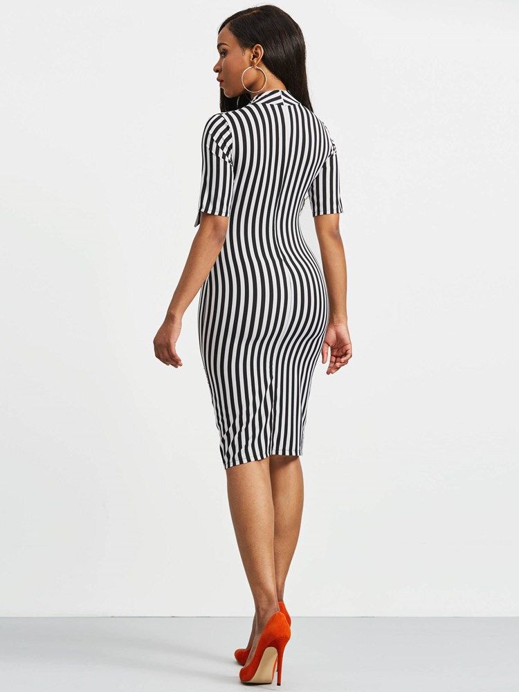 Bowknot Bow Collar Stripe Bodycon Klänning