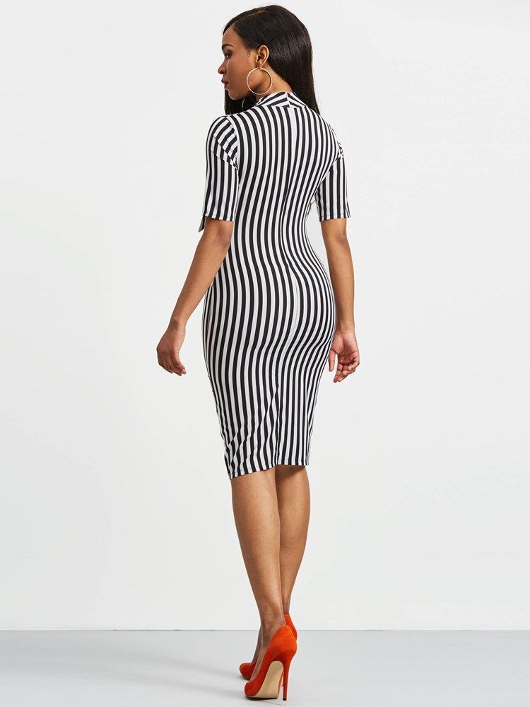 Bowknot Bow Collar Stripe Bodycon Klänning