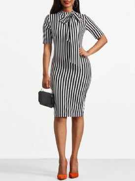 Bowknot Bow Collar Stripe Bodycon Klänning