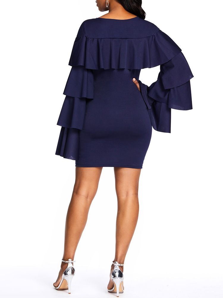 Falbala Above Knee Långärmad Bodycon Ruffle Sleeve Klänning