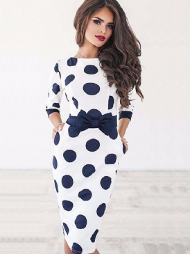 Knälång Bowknot Polka Dot Bodycon Klänning