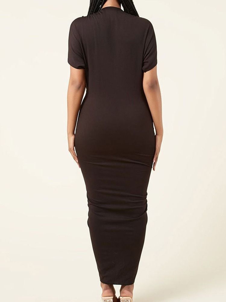 Kortärmad V-Ringad Asymmetrisk Plain Bodycon Klänning