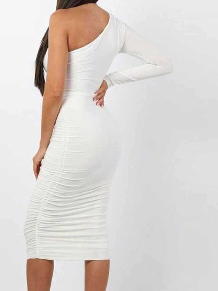 Långärmad Mid-Kalf Oblique Krage Stripe Bodycon Klänning