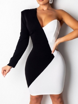 Oblique Collar Långärmad Asymmetrisk Bodycon Klänning