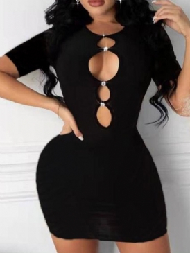 Ovanknä Kortärmad Hollow Bodycon Klänning