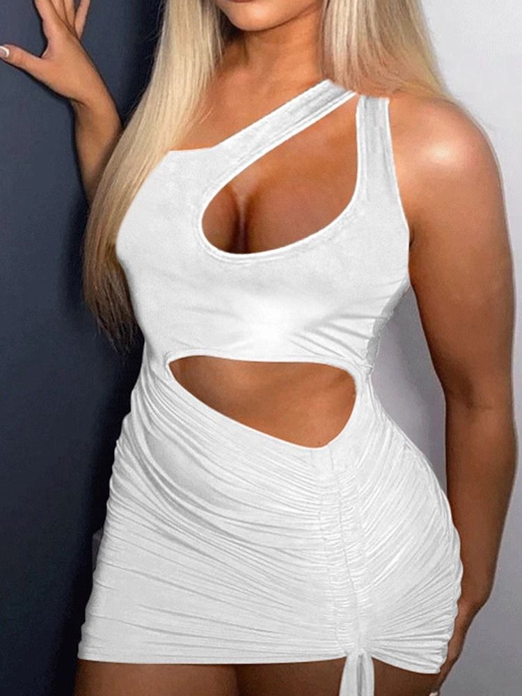 Plisserad Ärmlös Över Knä Fashion Bodycon Klänning