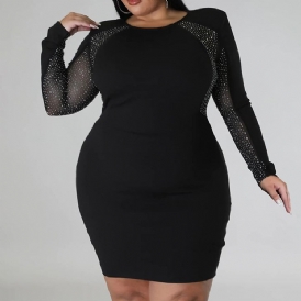 Plus Size Rund Neck Patchwork Ovanför Knä Fall Vanlig Bodycon Klänning