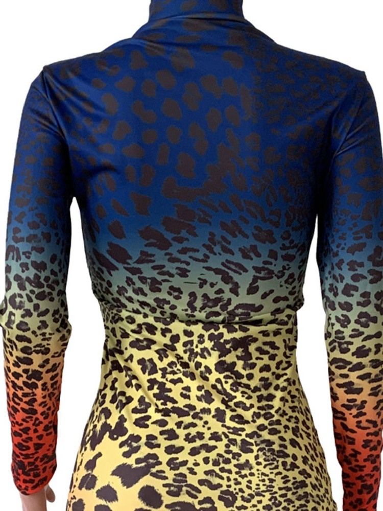 Print Mid-Calf Long Sleeve Fashion Pencil Klänning