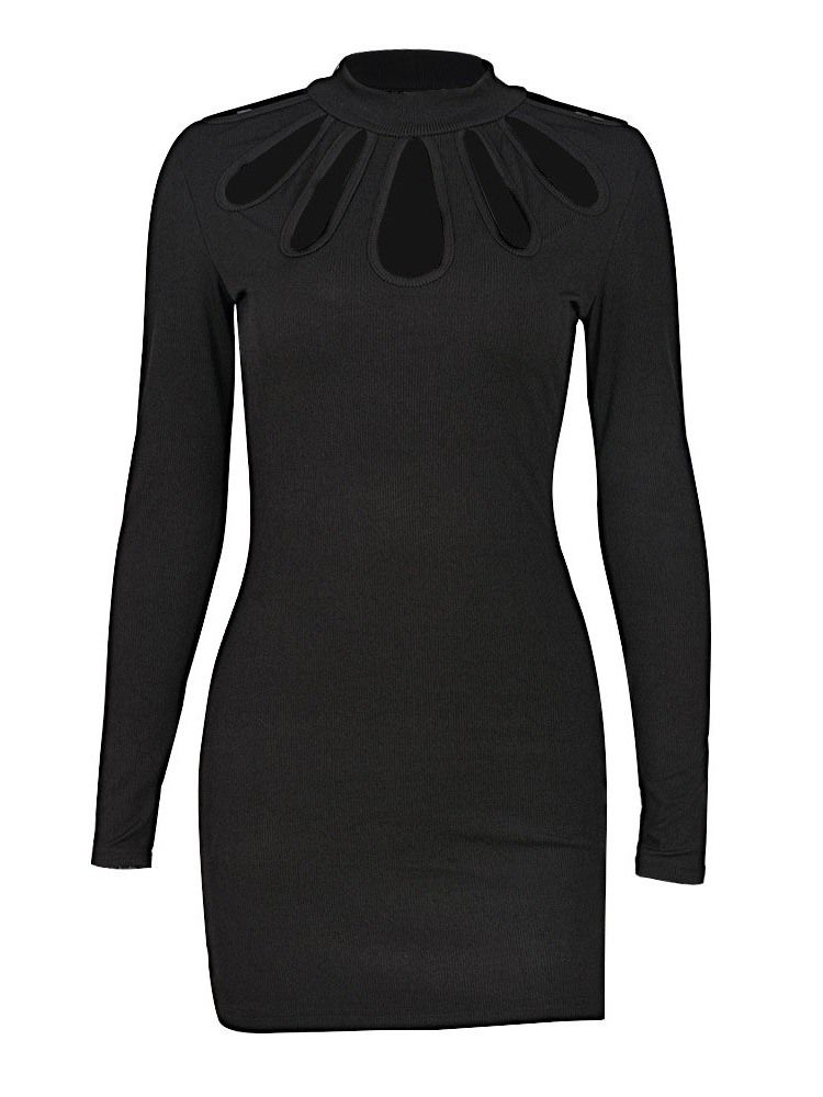 Stativkrage Ovanför Knä Långärmad Sexig Bodycon Klänning