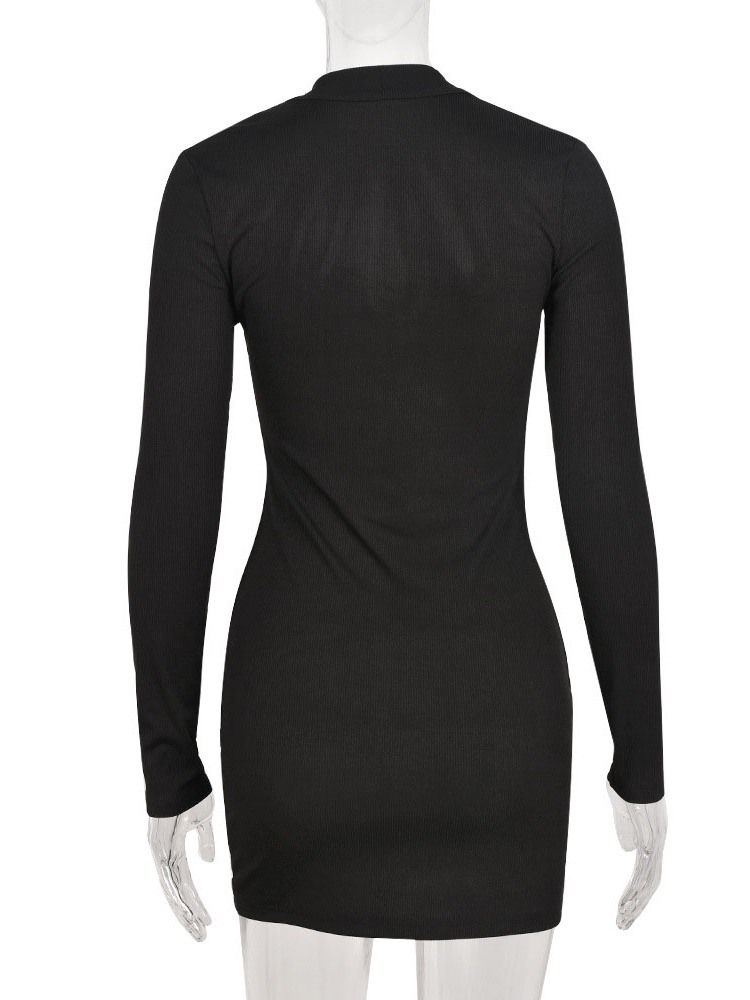 Stativkrage Ovanför Knä Långärmad Sexig Bodycon Klänning