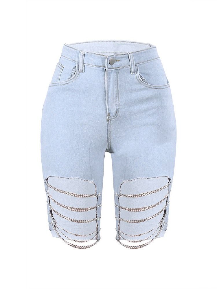 Asymmetrisk Kedja Enfärgade Skinny Shorts