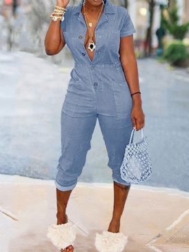 Casual Button Vanlig Pencil Byxor Slim Jumpsuit