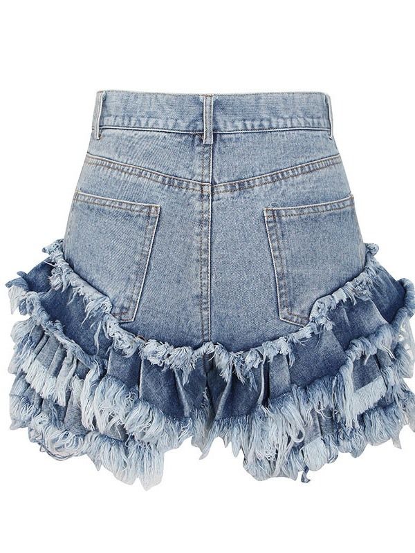 Tassel Slim Zipper Slim Denim Shorts För Kvinnor