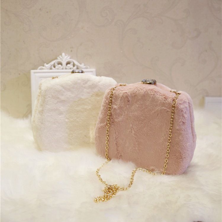 Chain Rabbit Hair Clutches & Evening Bags