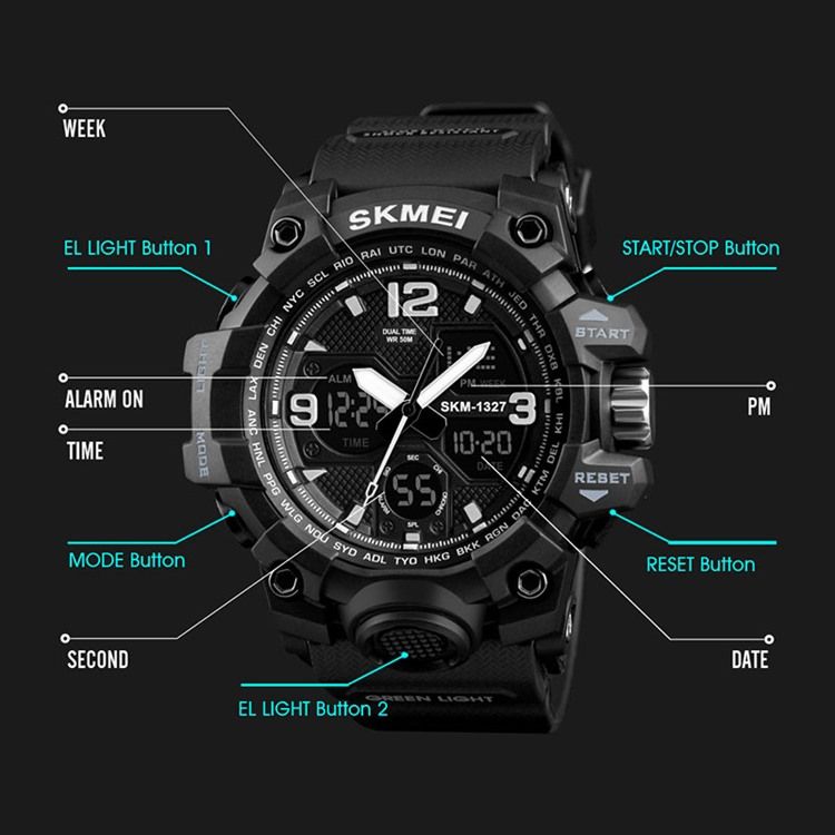 Herrsport Multi-Function Multi-Color Double Movement Herrklocka