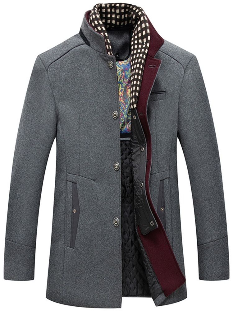 Mellanlångt Stativ Krage Patchwork Vinter Slim Coat