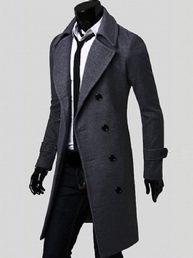 Notched Lapel Dubbelknäppt Slim Peacoat För Män