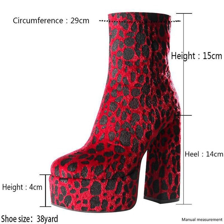 Rund Tå Leopard Chunky Heel Sexiga Stövlar