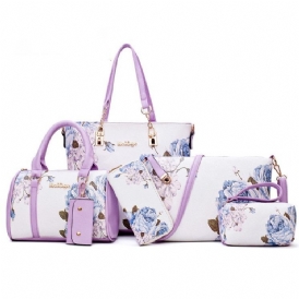 Blommig Pu Print Bag Set