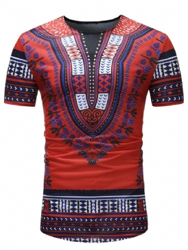 African Fashion Dashiki Print Slim Fit Scoop T-Shirt För Män