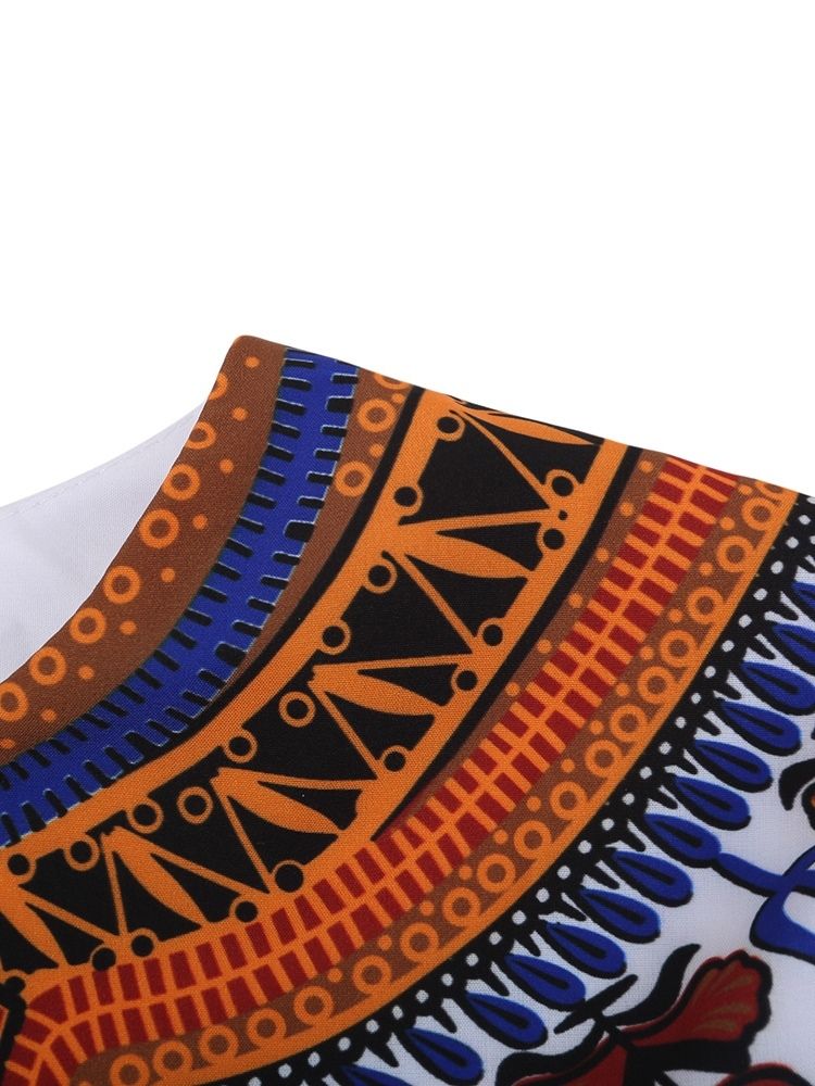 Afrikanskt Mode Dashiki Print V-Ringad Lös T-Shirt För Män