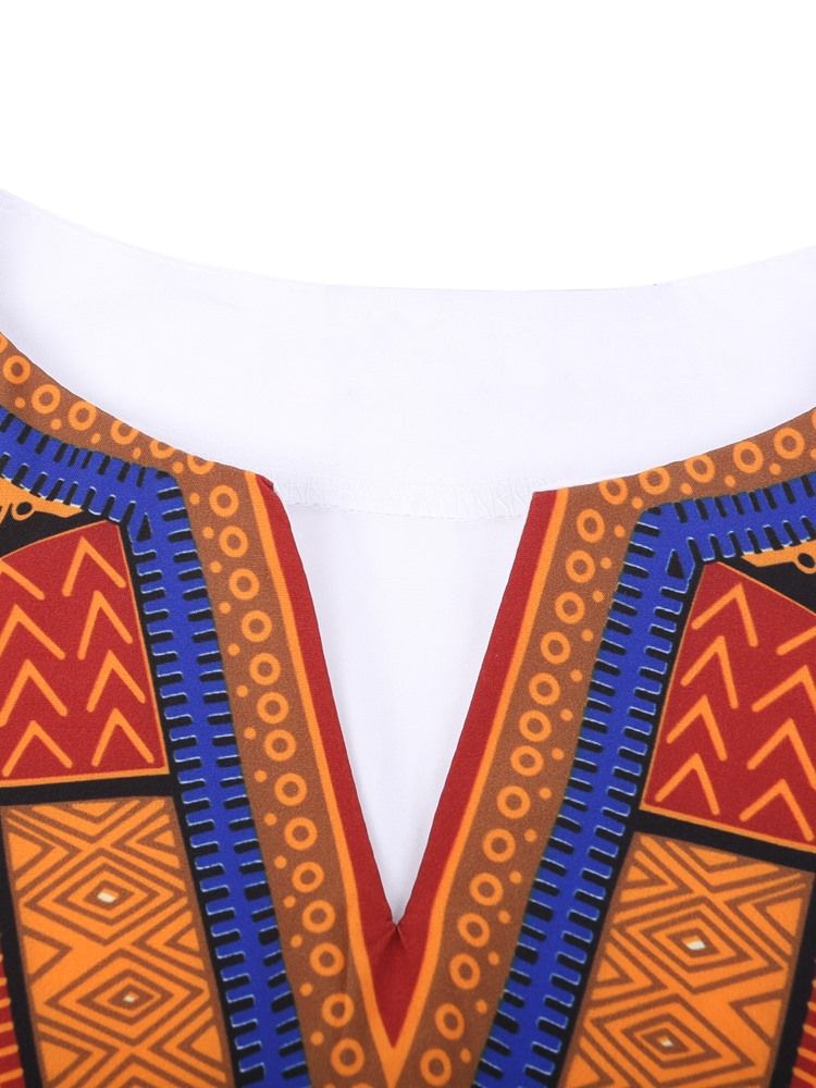 Afrikanskt Mode Dashiki Print V-Ringad Lös T-Shirt För Män