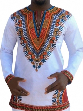 Afrikanskt Mode Dashiki Print V-Ringad Lös T-Shirt För Män