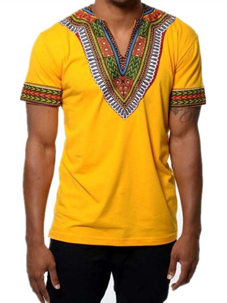 Afrikanskt Mode V-Ringad Dashiki Print Kortärmad T-Shirt För Män