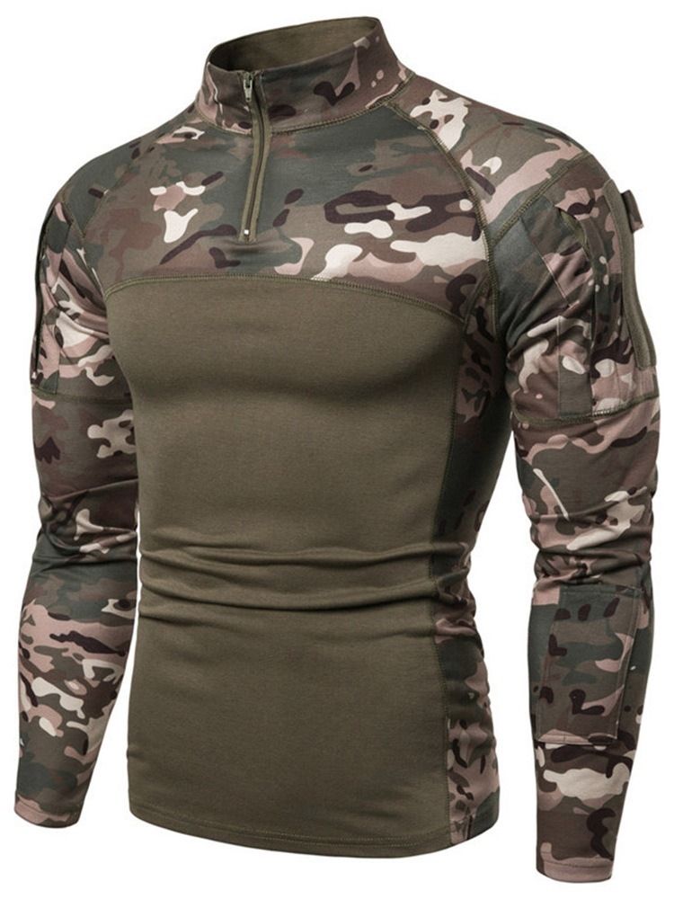 Camouflage Casual Stand Collar Slim Långärmad T-Shirt För Män