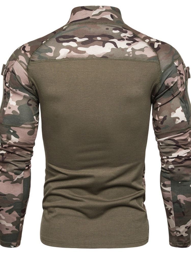 Camouflage Casual Stand Collar Slim Långärmad T-Shirt För Män