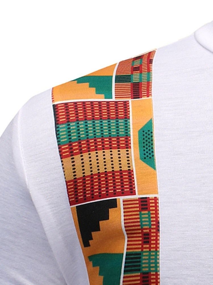 Färgblock Rund Hals Patchwork Slim Kortärmad T-Shirt För Män