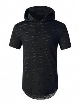 Hooded Casual Hole Raight Pullover T-Shirt För Män