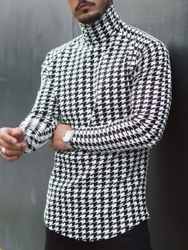 Houndstooth Casual Turtleneck Slim Långärmad T-Shirt