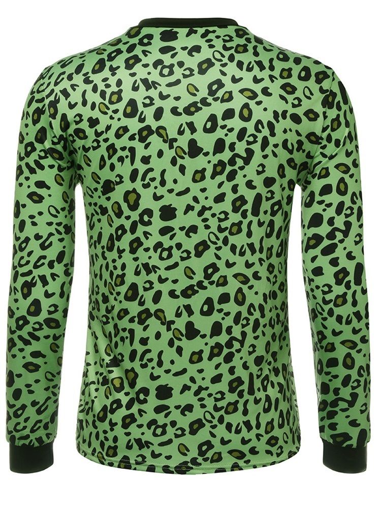 Mode Leopard Rund Hals Långärmad Stil Smal T-Shirt För Män