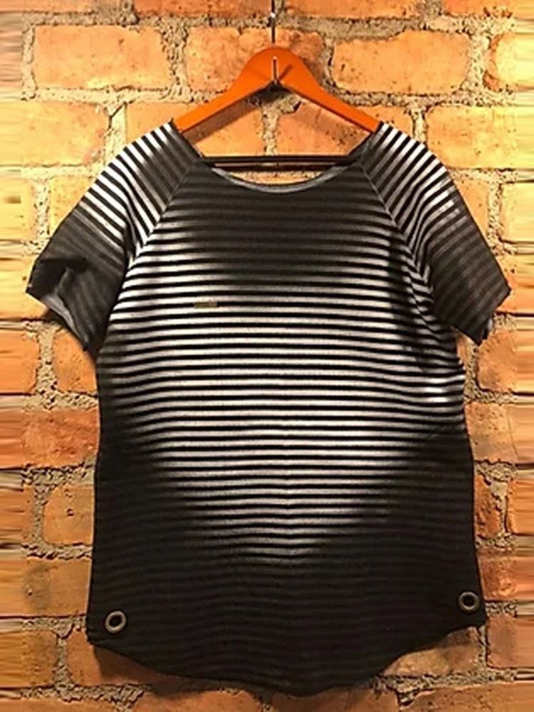 Print Stripe Rund Neck Pullover Kortärmad T-Shirt För Män