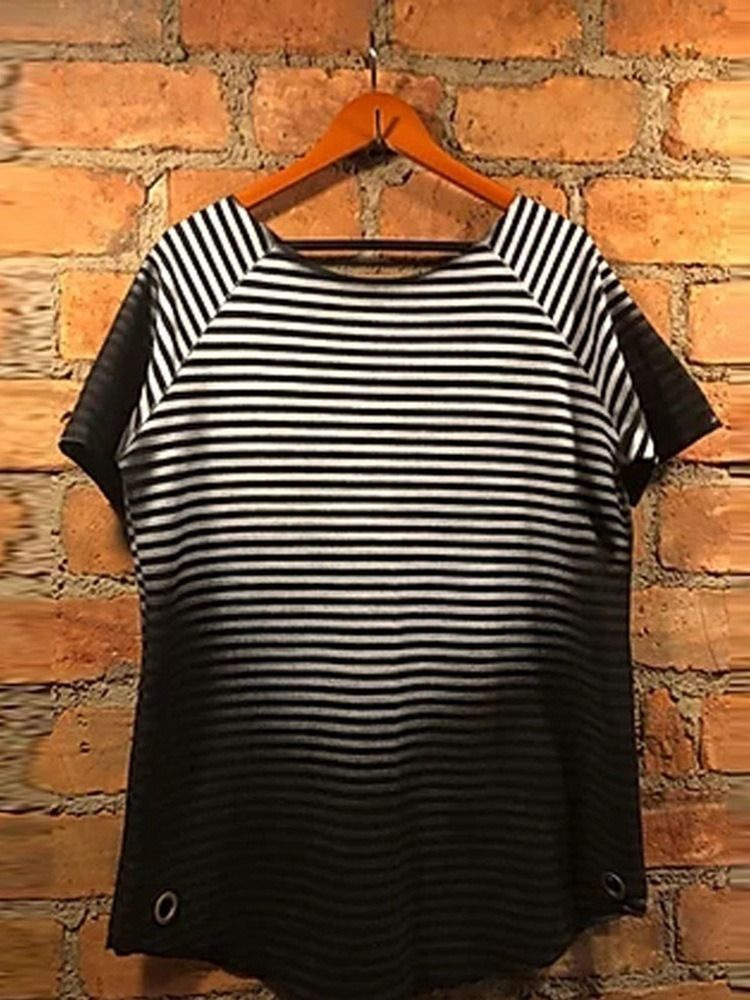 Print Stripe Rund Neck Pullover Kortärmad T-Shirt För Män