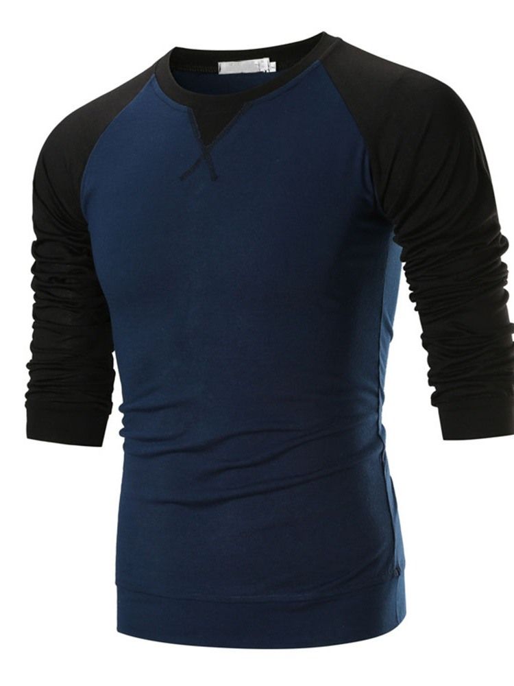 Rundhalsad Casual Color Block Pullover Långärmad T-Shirt För Män