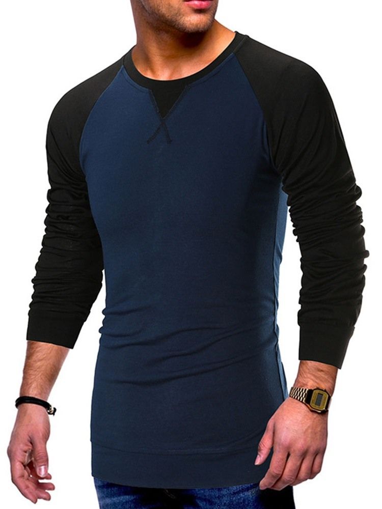 Rundhalsad Casual Color Block Pullover Långärmad T-Shirt För Män