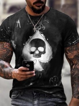 Skull Casual Print Lös Pullover T-Shirt För Män