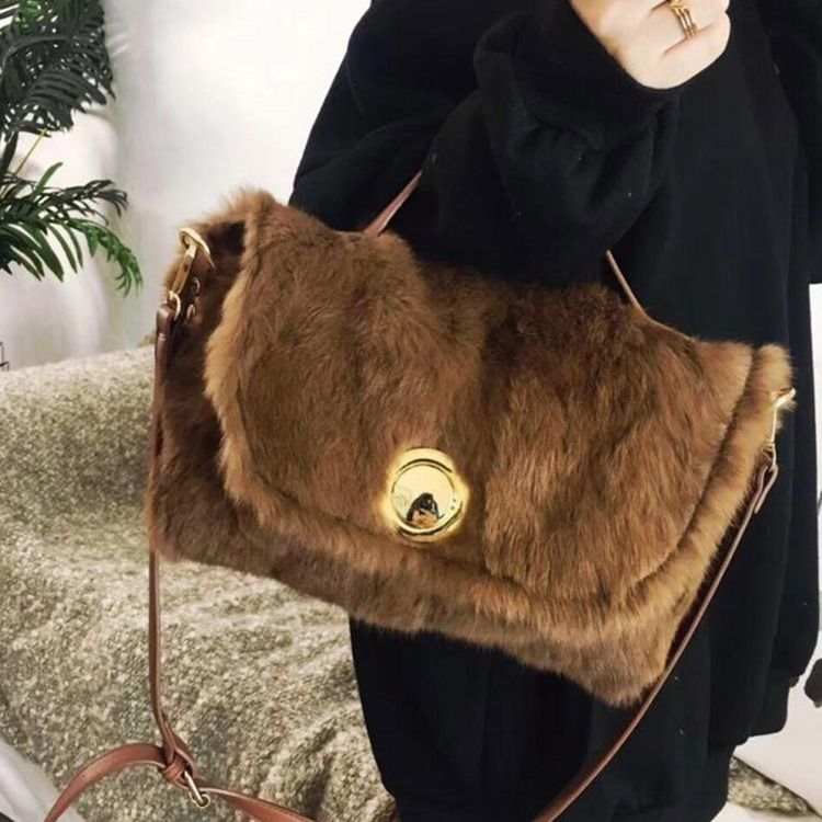 Faux Fur Lock Vanliga Rektangulära Tygpåsar