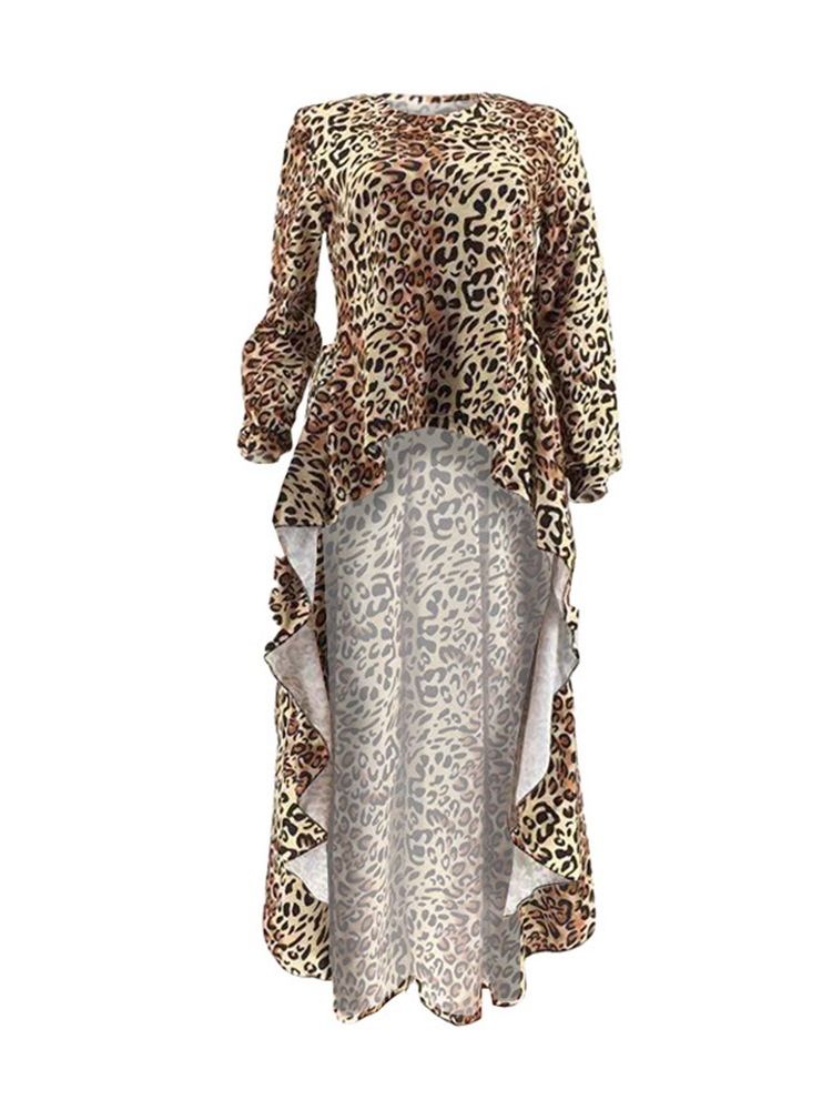 African Fashion Leopard Vanlig Patchwork Långärmad Lång Blus