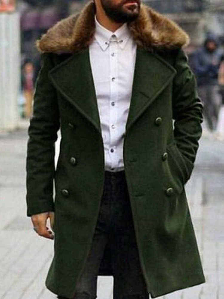 Knapp Enfärgad Lapel Dubbelknäppt Casual Coat